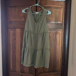 Lucky Brand Linen Sleeveless V-neck Tiered Crochet Trim Mini Dress size small
